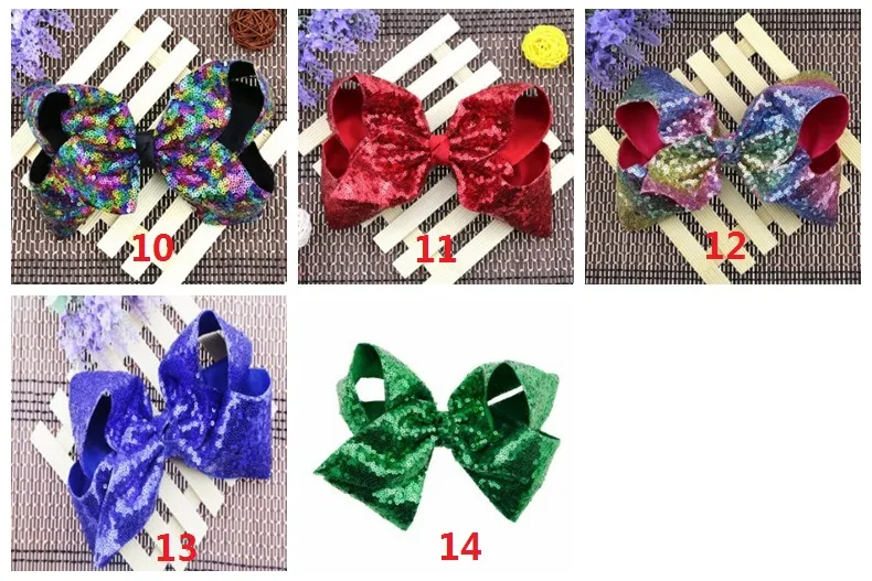 13 Farben 8 Zoll 8 Zoll Sparkly Girl Jumbo Jojo Regenbogen Pailletten Haarschleifen auf Krokodilklemme für Kinder Mädchen Haarspange