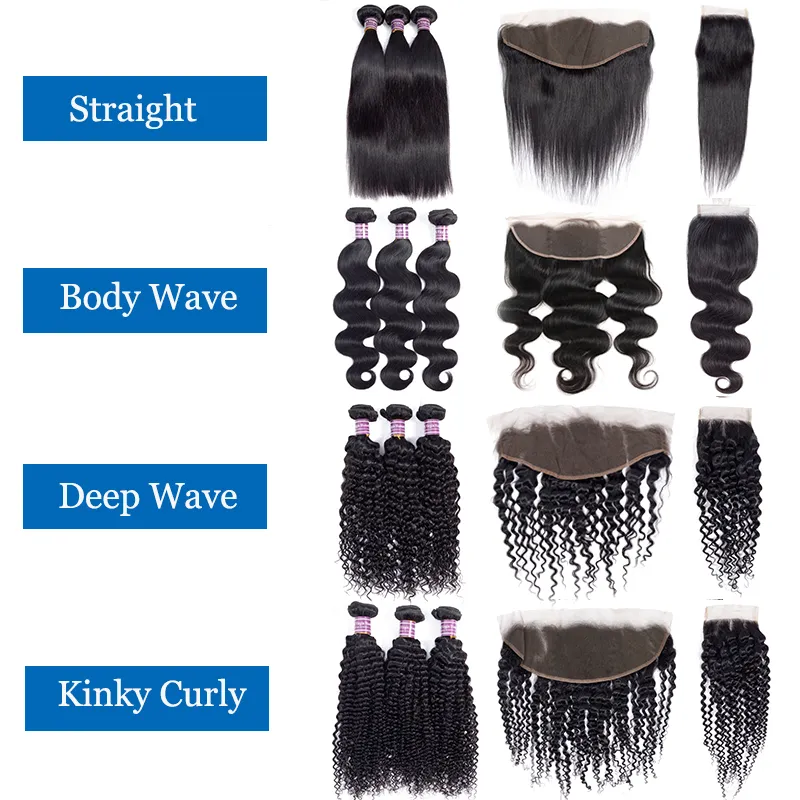 10A Straight Brazilian Brazilian Human Bundles com laço frontal 100% não processado onda corporal fecho virgem profunda profunda extensões de trama encaracolada pré-arrancada para mulheres negras