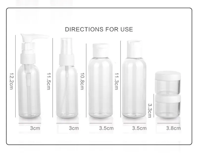 10 in 1 Personal Care-producten Cosmetische flessen Kruiken Travel Flessen Kit met waterdichte zak, Kleine reisgrootte