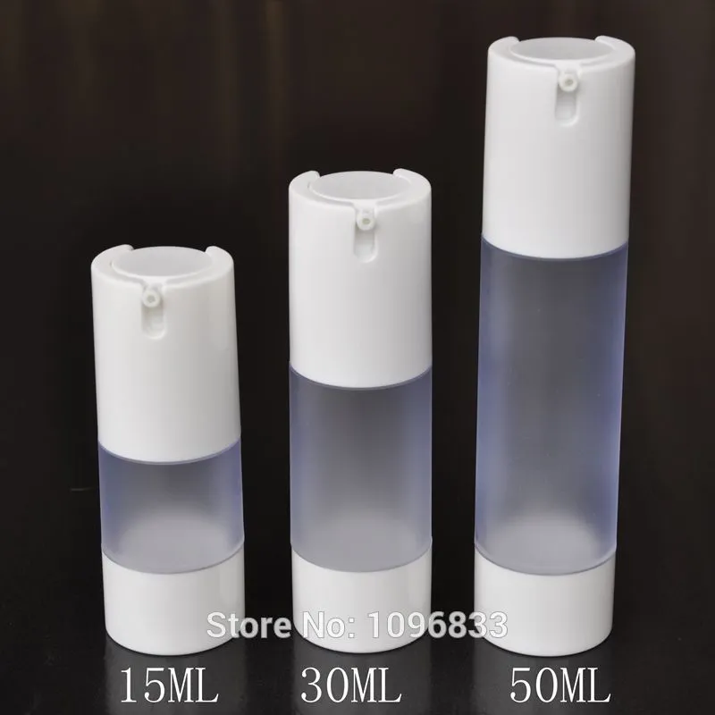 15ML 30ML 50ML Buzlu Havasız Şişe Beyaz Cap, Kozmetik Serum Losyonu Jel Packaging Şişe, Vacumm Şişe, 20pcs / Lot