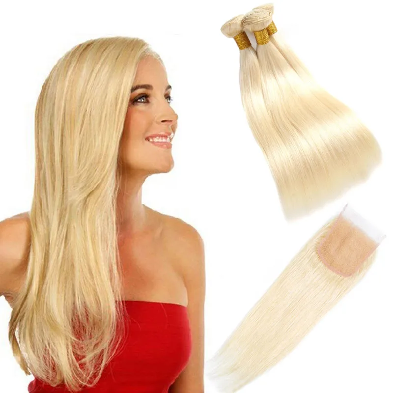 613 Blonde Human Hair Wig Straight Peruvian Hair Bundles  display picture 2