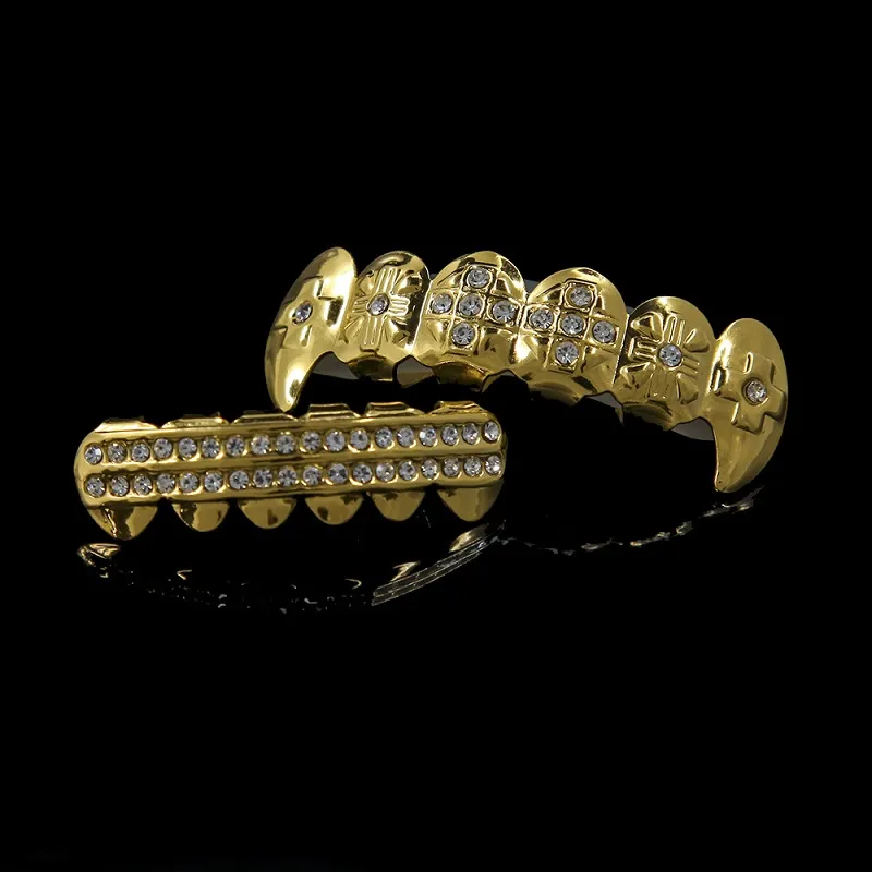 24K złote zęby Grillz Rhinestone topbottom błyszczące grille Ustawiaj lodowane zęby bioder biżuteria 208y