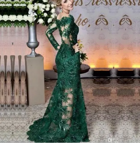 knee length dresses for ladies Gorgeous Prom Dress,Dark Green Prom Dress,Long Sleeves Prom Dress,Lace Prom  Dress cg12027 main image 1