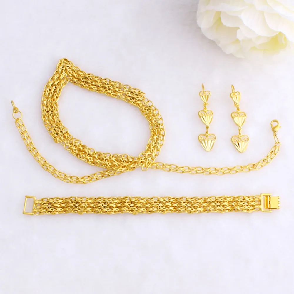 Ensemble de bijoux de mariage Accessoires de mode 18K Jaune Gold Foule Collier Femme + Bracelet + Boucles d'oreilles Cadeau Cadeau Coeur Cadeau