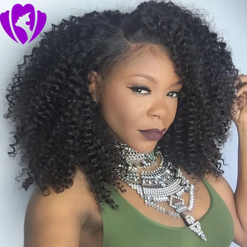 Hot Selling Court Afro Kinky Curly Perruques synthétiques pour femmes noires 180densité Lace Front Perruques de cheveux naturels avec des cheveux de bébé noeuds blanchis