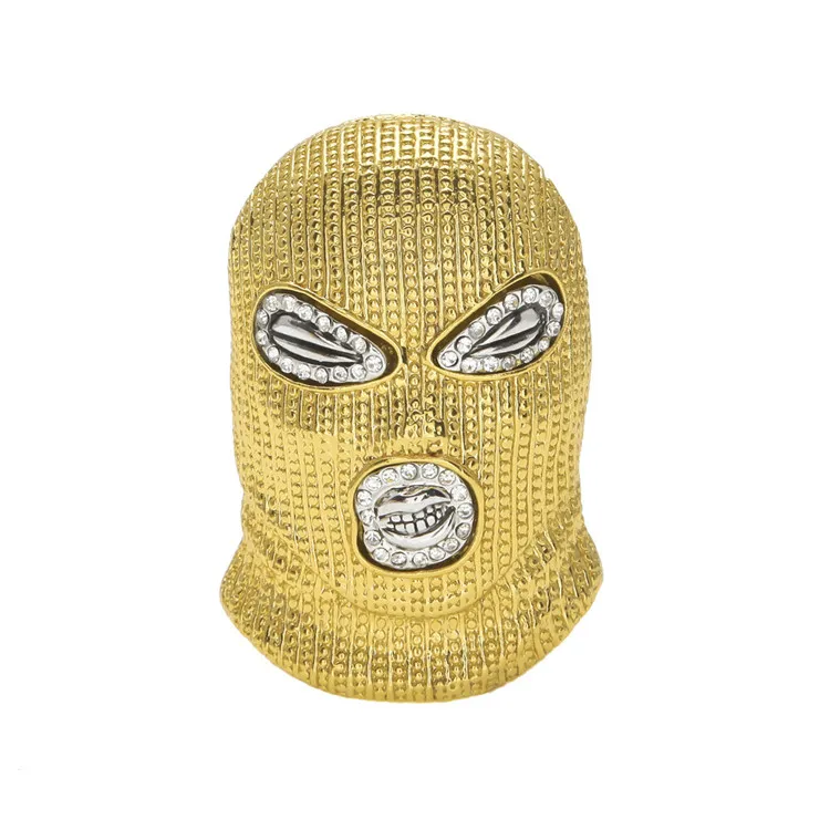Strass Cool contro il copricapo antiterrorismo Collana con ciondolo Maschera in oro Bling Crystal CSGO Maschera Gioielli moda hip-hop da uomo