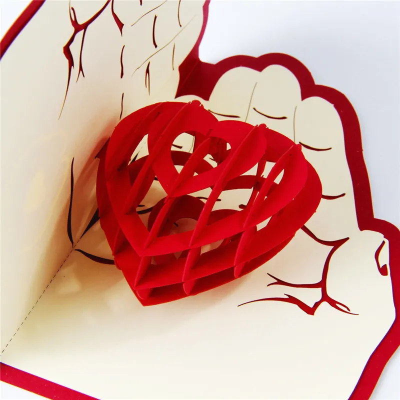 Liefde in de Hand 3D Pop-up Wenskaart Valentine Day Anniversary Verjaardag Kerst Bruiloft Party Kaarten Briefkaart Giften WX9-266