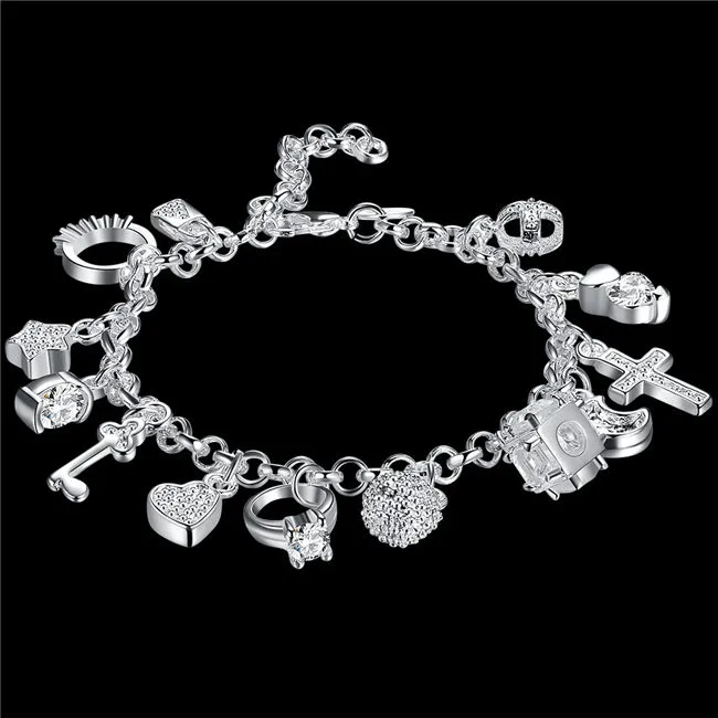 Regali di nozze! 13 bretelle Bracciale in argento 925 JSPB144, regalo bestia uomo e donna braccialetti con ciondoli placcati in argento sterling