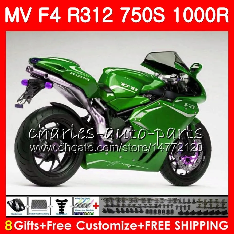 광택 녹색 차체 MV 용 Agusta F4 S 1000R 312 1078 1 + 1 750 1000CC 05 06 102HM.38 750 R312 750S 1000 R MA MV F4 2005 2006 05 06 페어링