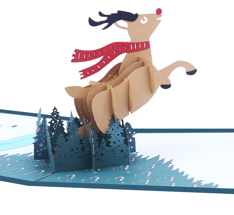 Kerstcadeaus 3D Papier Kaart X-Mas Wenskaart Kerst Ornamenten Kerstdecoraties Pop-up Flying Deer Card