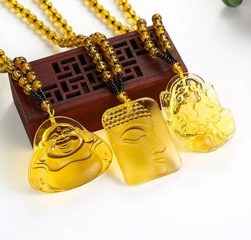 Collana con ciondolo Ciondoli Buddha Gioielleria raffinata Donna Uomo Cristallo giallo Pietra naturale di alta qualità scolpita