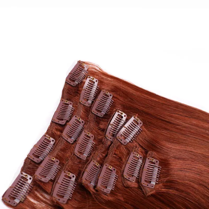 # 33 clip marrone scuro auburn nelle estensioni dei capelli umani / set 100 g fitta vergine fitta in estensione dei capelli