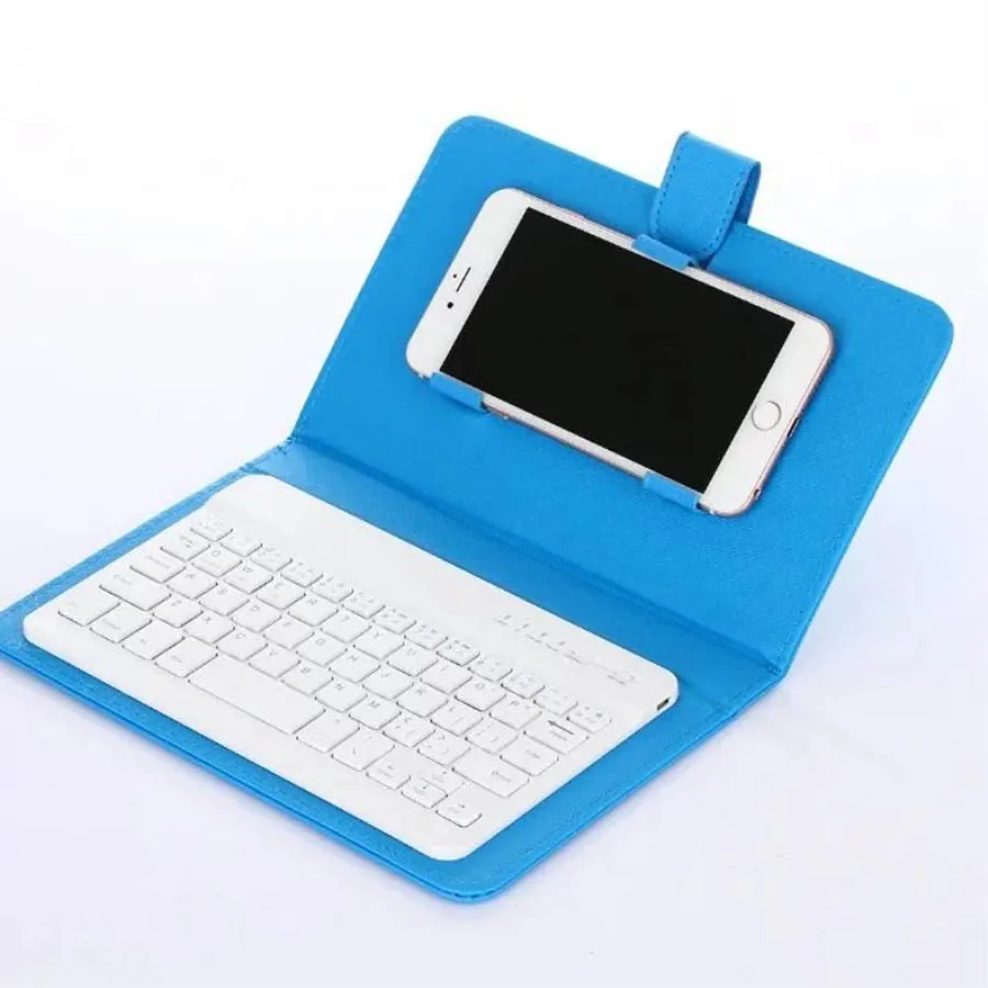 Universal Wireless Bluetooth Keyboard PU Leather Protective Case For iPhone Samsung Huawei LG 4.5" - 6.8" Mobile Cell Phone