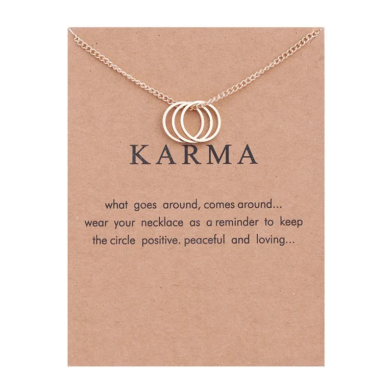 NO LOGOTIPO Dogeared Karma De Ouro-cor Três Círculo Colar Declaração de Moda Colar de Correntes Clavícula Para As Mulheres de Jóias (tem cartão)
