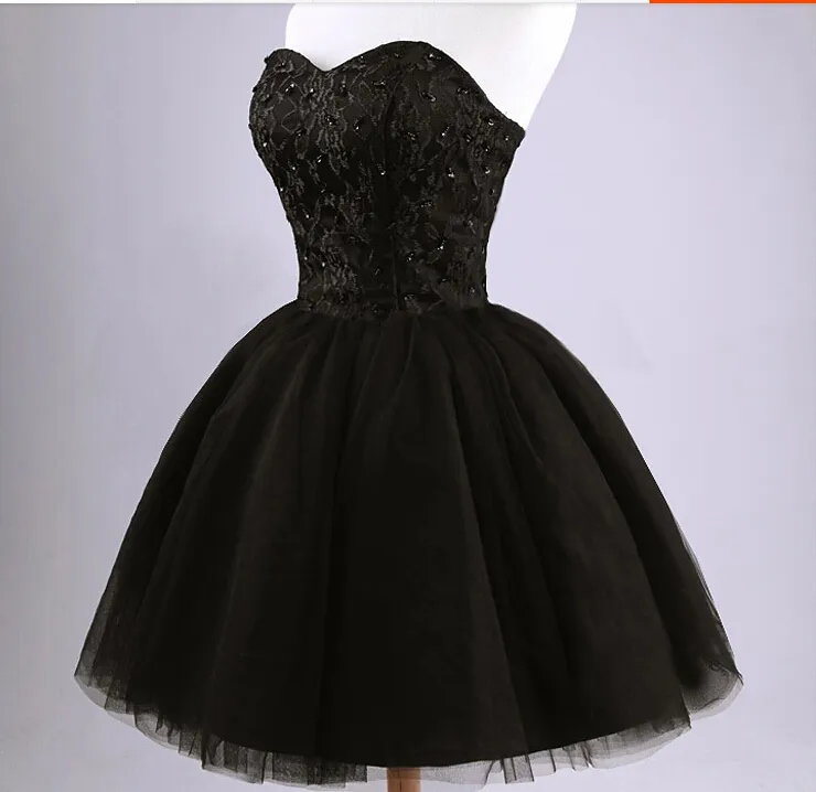 Black Mini Cort Tulle Party платья довольно без бретелек с бисером на шнуровке задние короткие домохозяйственные платья сладкие 16 платьев
