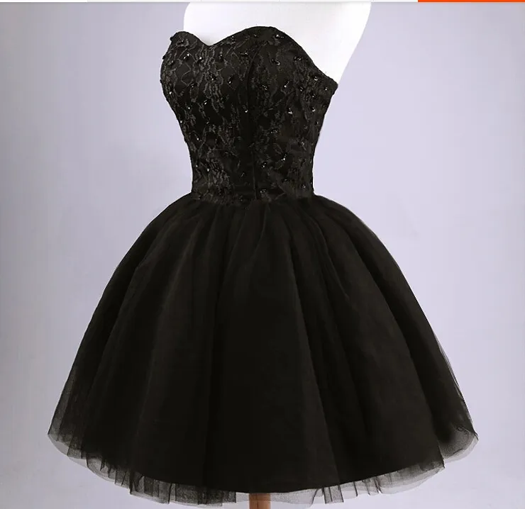 Black Mini Short Tulle Party Dresses Pretty Strapless Beading LaceUp Back Short Homecoming Dress Sweet 16 Dresses7972402