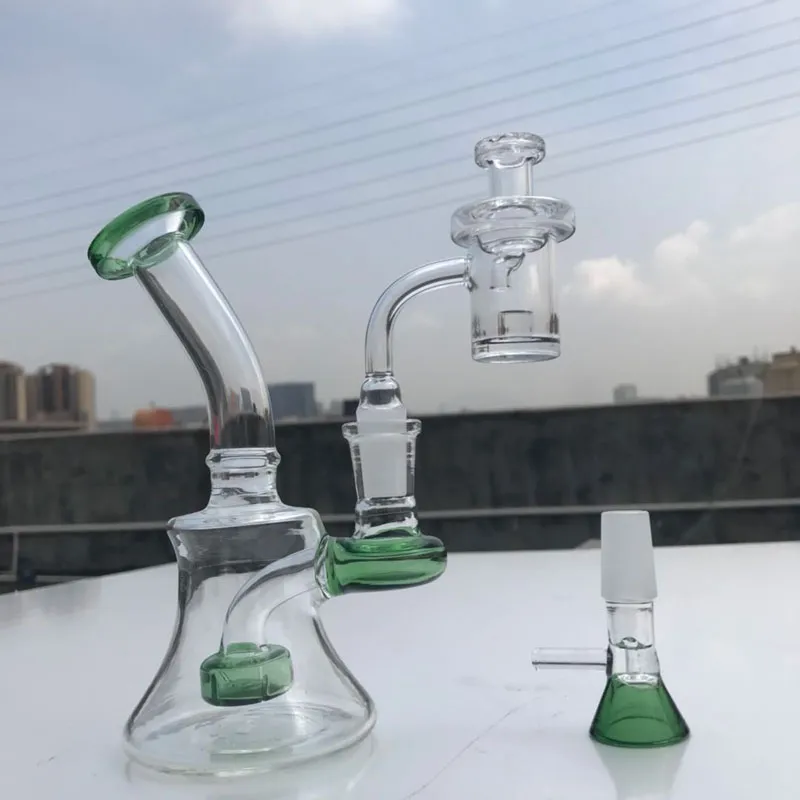 6 Inches Glass Oil Rigs With Free 5mm Thick Bottom Quartz Core Reactor Banger Card Cap Glass Bowls Beaker Bongs Quave Glass Pipes