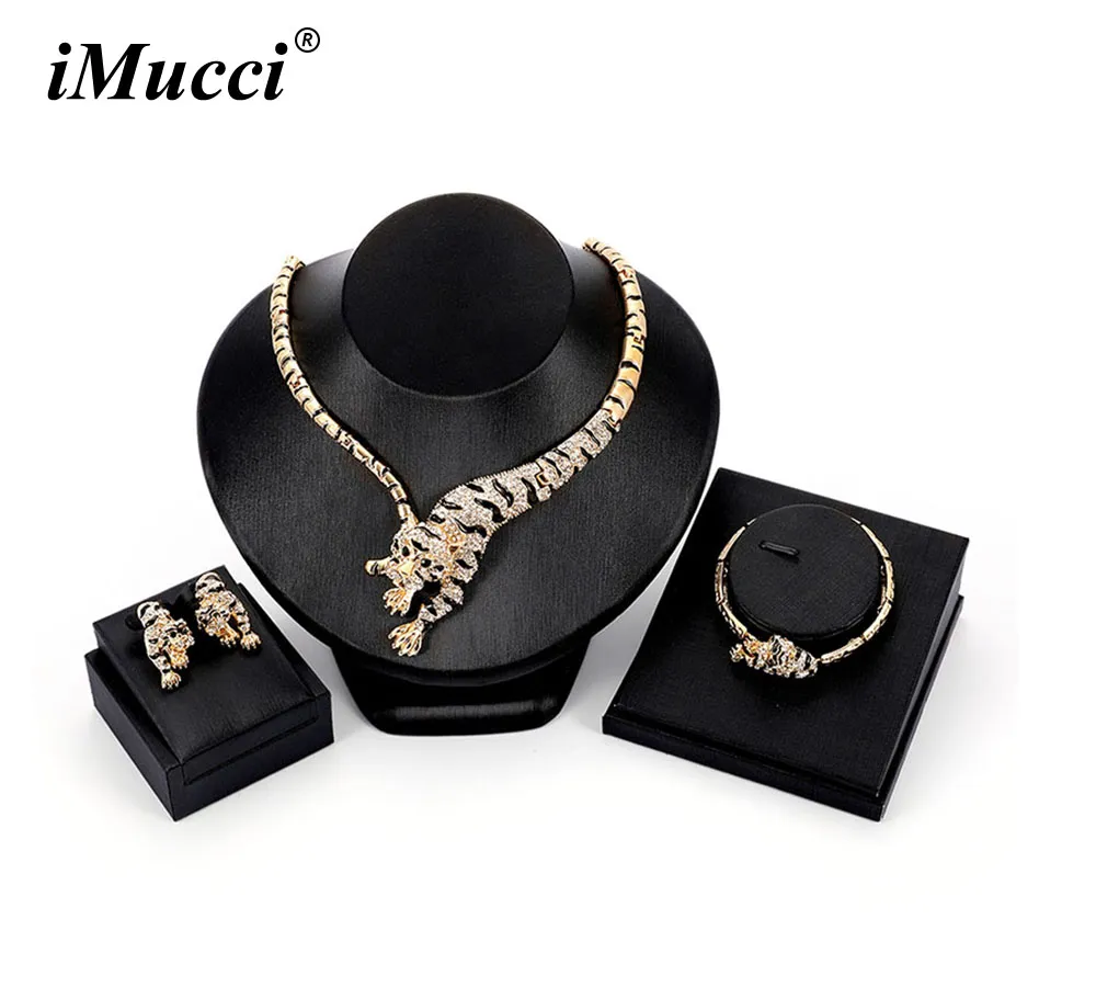 imucci individualiteit nieuwe vrouwen gouden kleur tijger vorm wild stijl sieraden sets ketting / oorbel / armband party accessoires