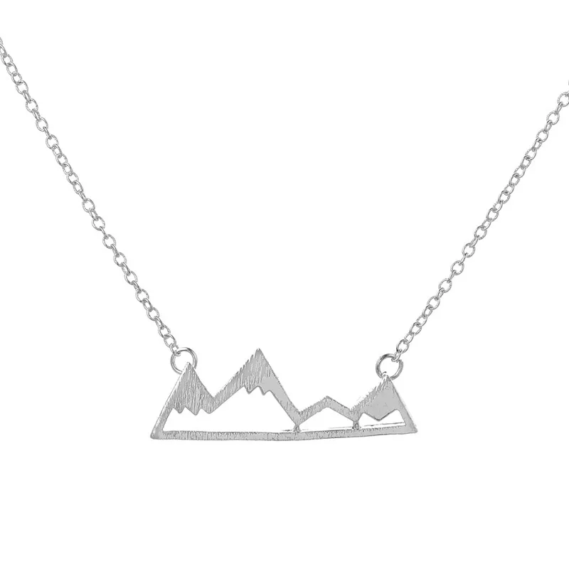 Collana con ciondolo cime di montagna alla moda, collane con personaggi geometrici del paesaggio, collane galvaniche placcate in argento, regalo fo4143992