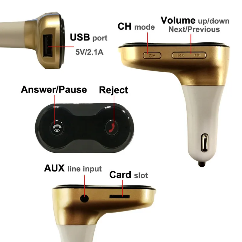 Hands Gratis Bluetooth-bilmonteringssats C8 FM-sändare Modulator Billaddare AUX Hands Free Music Mini MP3-spelare SD USB LCD / 