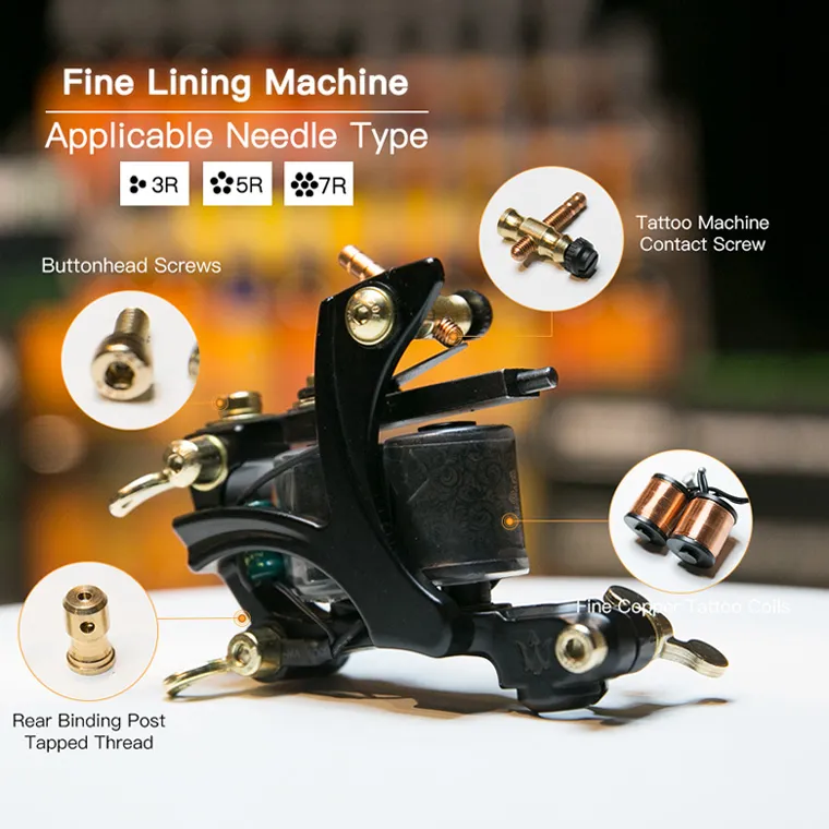 Tattoo Machine Fine Lining 10 Wraps Coils Gun for Liner WQ4146