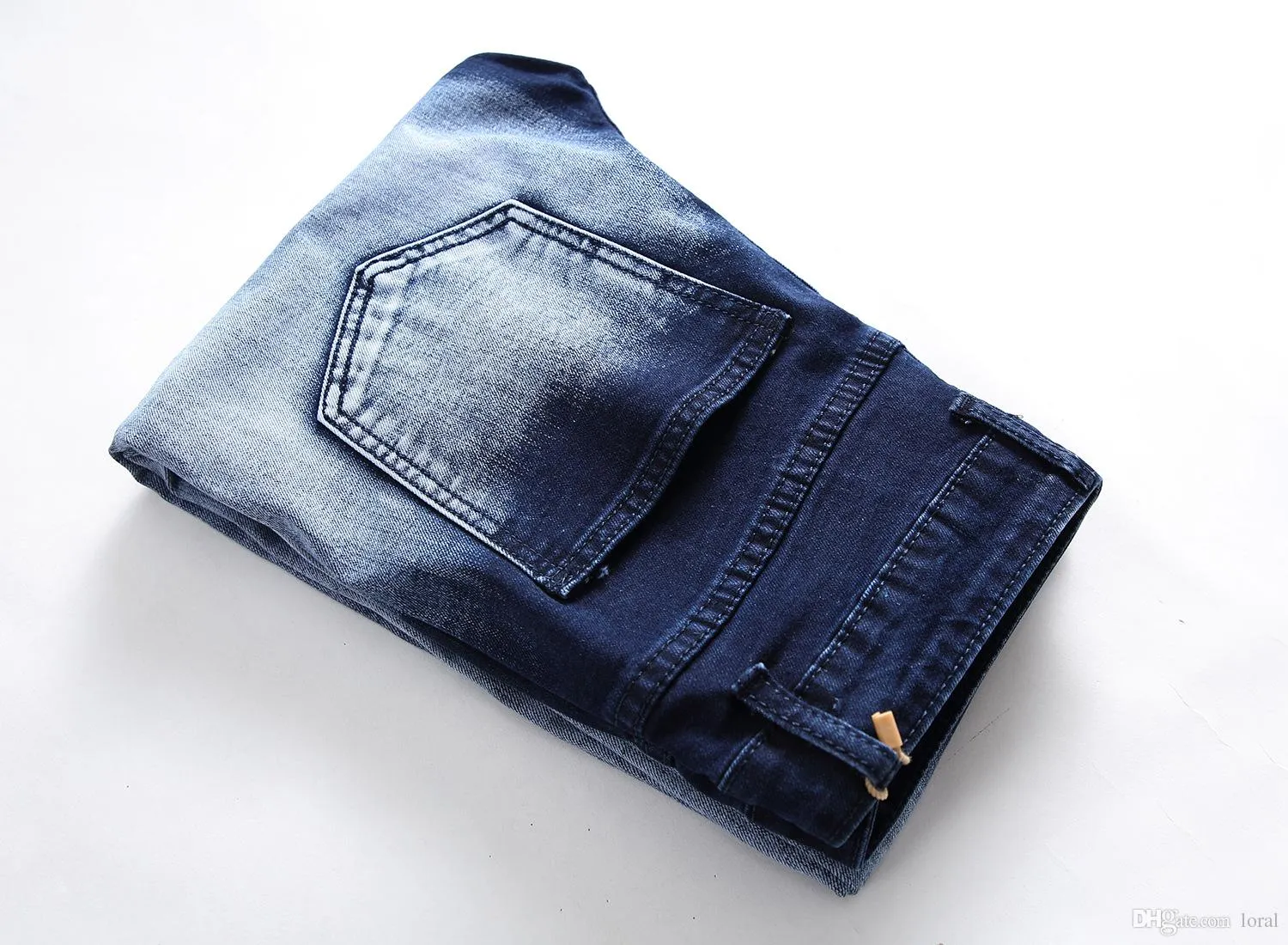 Mens Pants Casual Denim Blue Jeans Spring Autumn Straight Slim Fit Long Pants with Zipper Stars