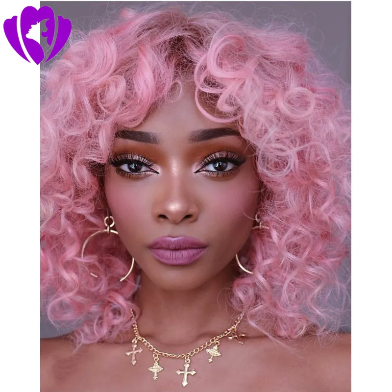 New style bob loose curly Synthetic Lace Front Wigs pink Bouncy Heat Resistant Synthetic short curly wig for women