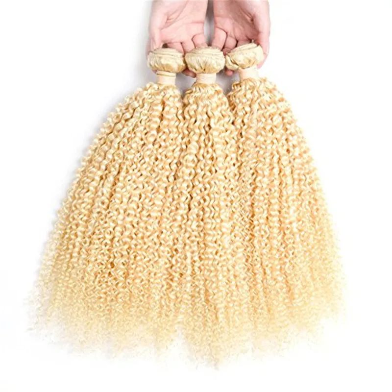 Brezilyalı sarışın insan saç örgüsü kapanışlı kinky kıvırcık 613 çamaşır suyu sarışın bakire saç 3 demetle 4x4 dantel clo4495647
