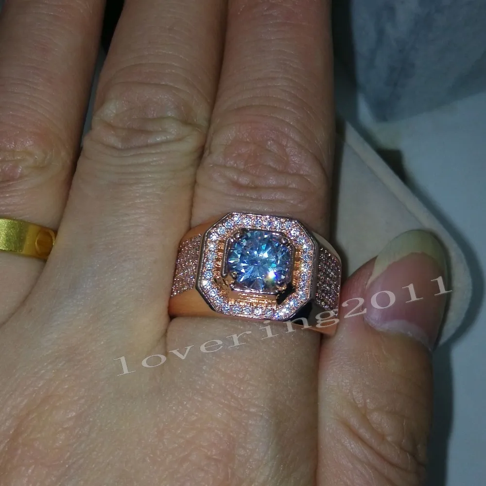Choucong Rose Gold Ring Round Cut 3ct Stone Diamond 925 Sterling Silver Engagement Wedding Band Pierścień dla mężczyzn