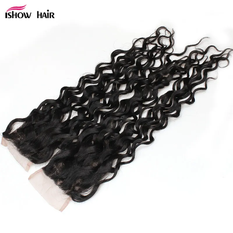 Ishow Indian Hair Extensions WEKS 10A Braziliaanse Haar Menselijk Haarbundels met Sluiting Water Wave 4bundles voor Dames Meisjes Alle leeftijden Natuurlijke Kleur 8-28 Inch