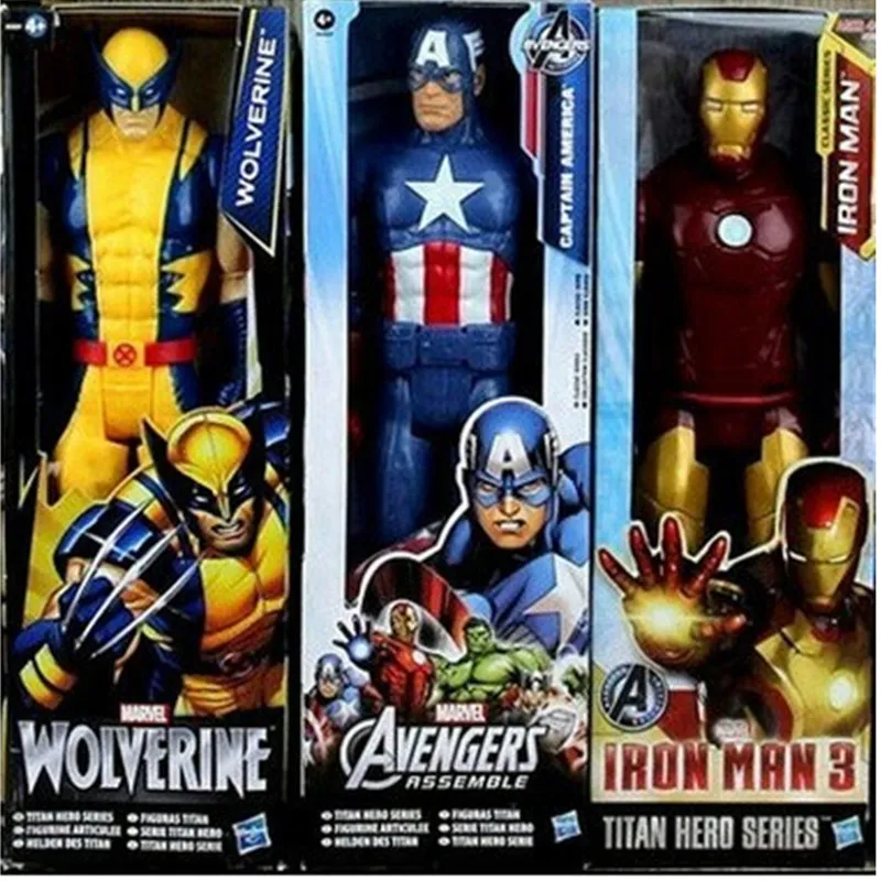 2018 venta caliente de los vengadores acción del PVC Figuras Marvel Heros 30cm Iron Man Spiderman Capitán América Wolverine figura juguetes Ultron