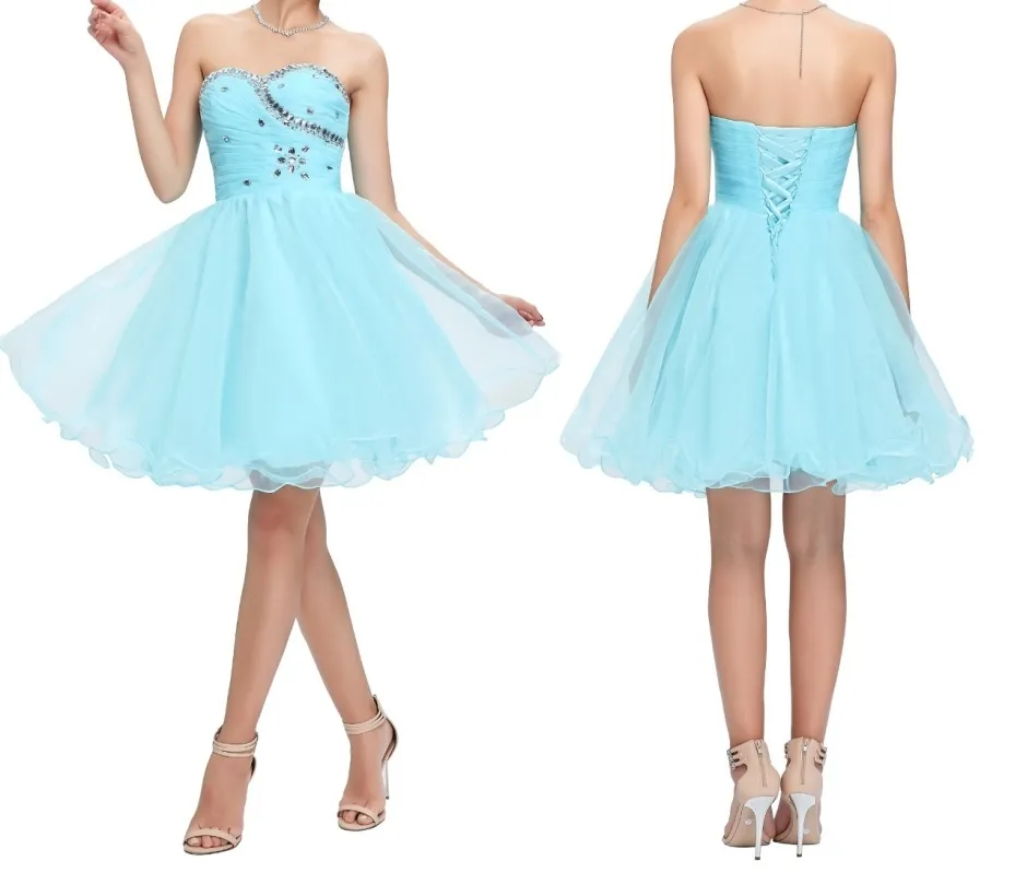 Grace Karin Sweetheart Short Prom Dresses Pink Blue Black White Prom Dresses Beading Sequin Ruched Sexy Party Gowns HY718