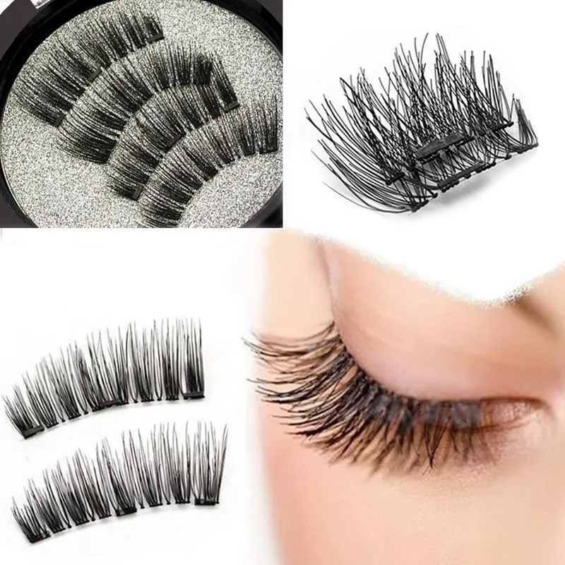 Eyelashes magnéticos 3D artesanais Mink Reusável Ímã falso pestanas triplas Natural cabelo macio ímã ímã oleosos / 