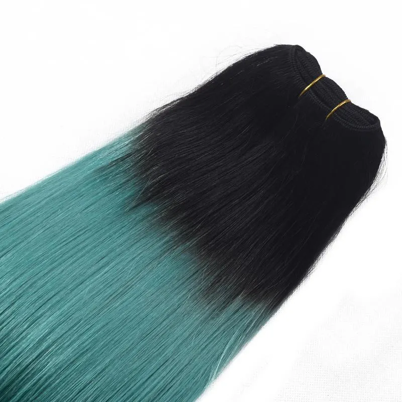 Due tele 1b verde dritto capelli umani tesse radice scura vergine brasiliana ombre verde capelli umani estensione 3 offerte di fasci