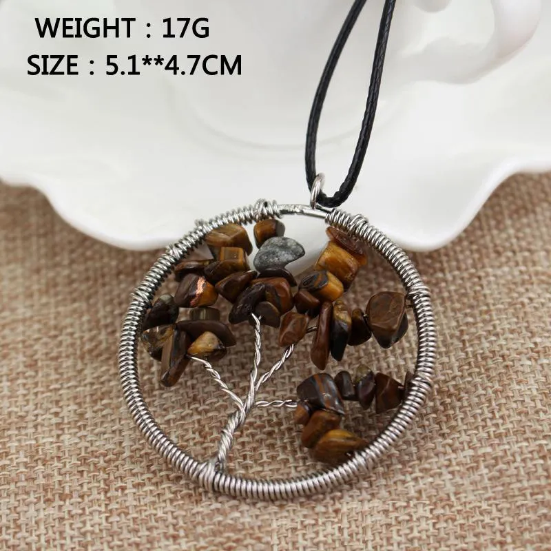 Fahion Natural Crystal Stone Tree of Life Pendant Halsband Gör En Fortune Life Tree Statement Halsband