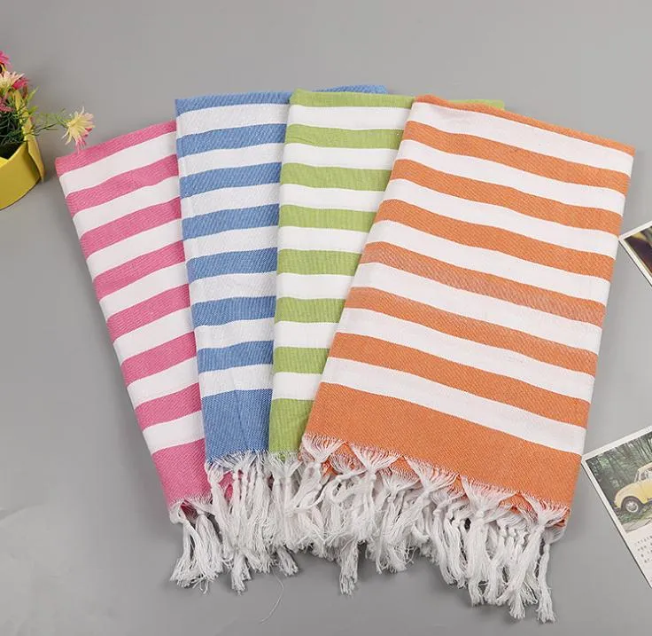 Soft Cotton Beach Towels Scarf Turkish Tassel Striped Bath Towel for Adult 100x180cm SN1166