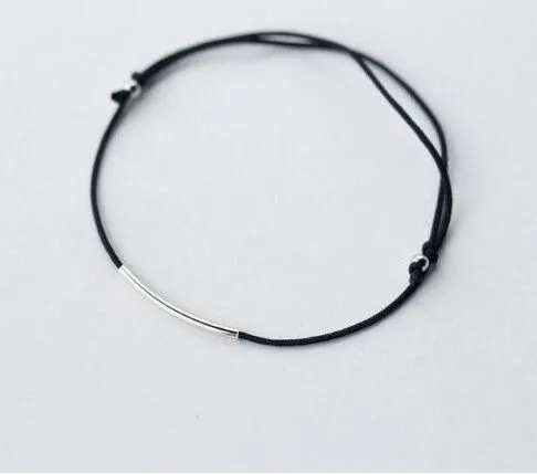50pcs Silver Jewelry Black Cord Smile Bar Thin Tube Lucky chain Bracelet For Women String Adjustable Handmade Bracelets DIY