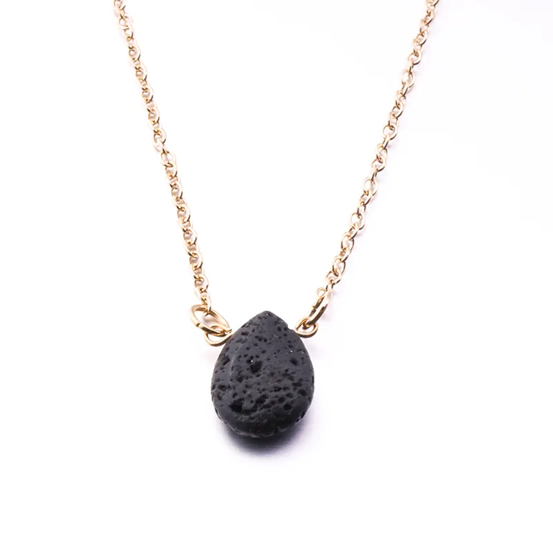 Silver Gold Plated Love Heart Black Lava Stone Bead Diffuser Necklace Aromatherapy Essential Oil Diffuser Necklace For Women Jewelry