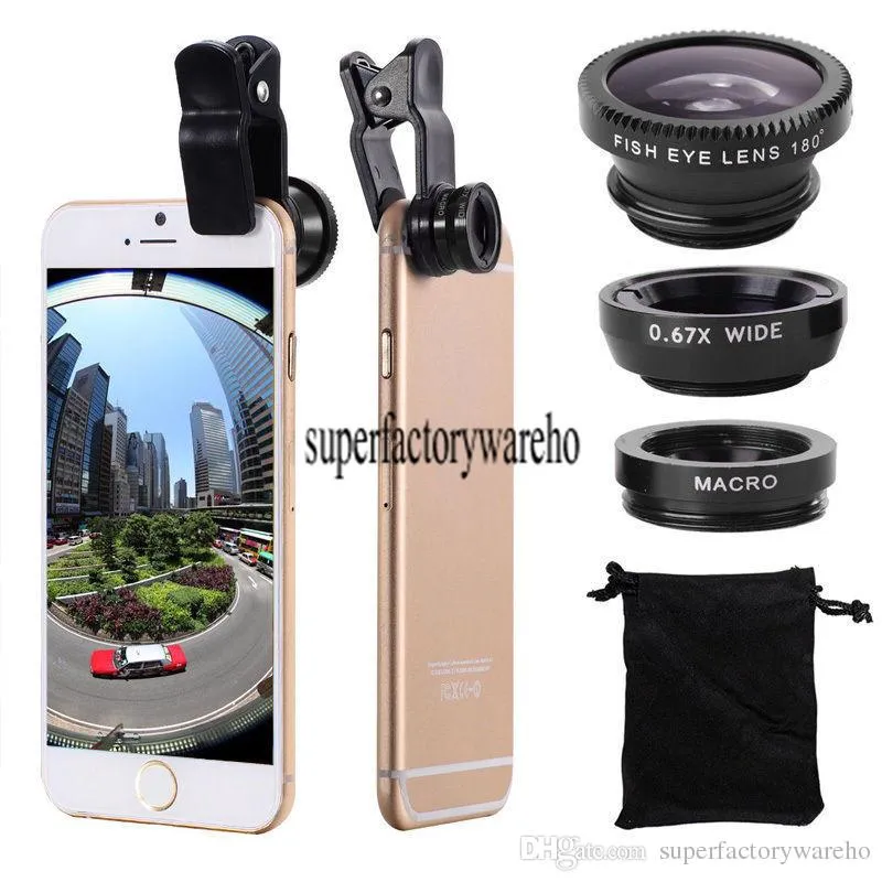 3 W 1 Uniwersalny Clip Mobile Camera Telefon z Fisheye Obiektywami dla iPhone 7 5S 6 6S Samsung Galaxy S7 Edge S8 S8 Plus Huawei Xiaomi