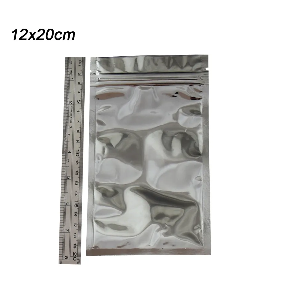12 20 cm Termosaldabile Trasparente Mylar Borsa con cerniera in plastica Confezione al dettaglio richiudibile Argento Alluminio Alimentare Imballaggio Cerniera con cerniera 3128