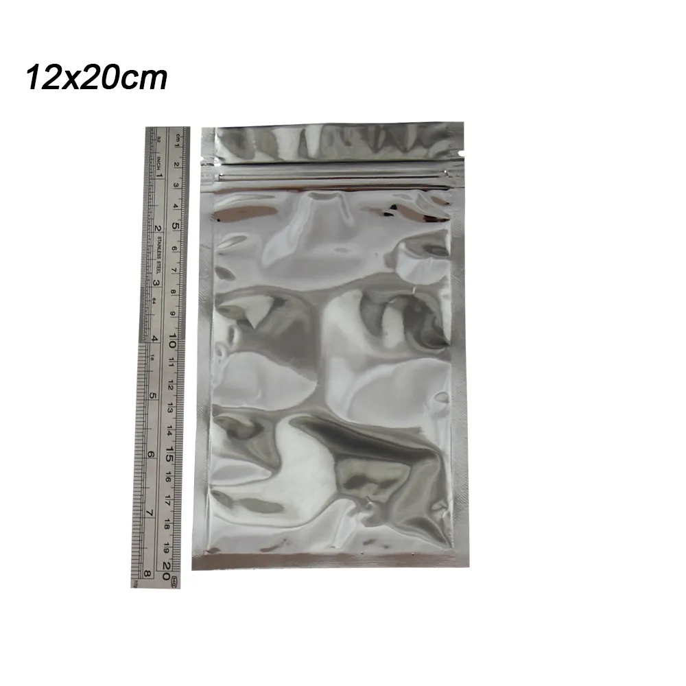 12*20cm Heat Sealable Clear Mylar Plastic Zipper Bag Package Retail Reclosable Silver Aluminum Food Grade Packing Zipper Zip Lock Bags