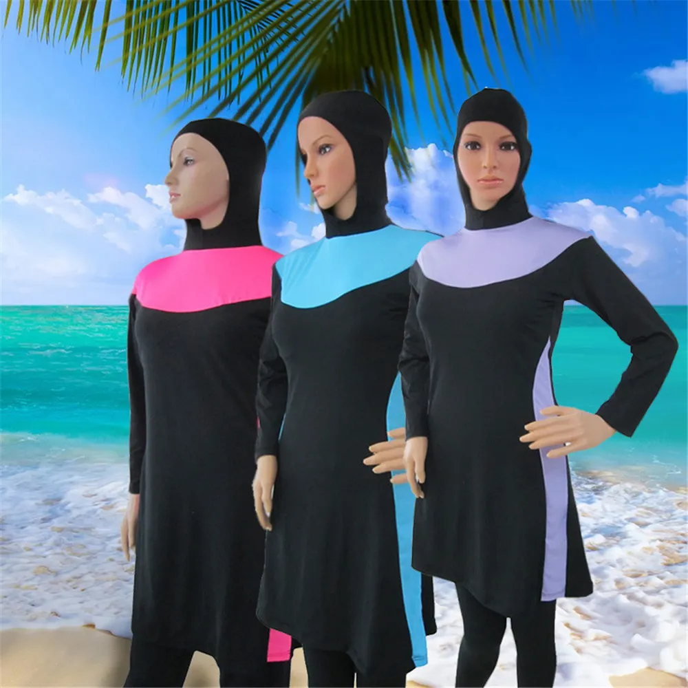 Muslim Swimwear New Sunscreen Beach Style Modest Swimsuit Women Long Sleeve With T-shirt Pants Caps Islamic Bathing Suit