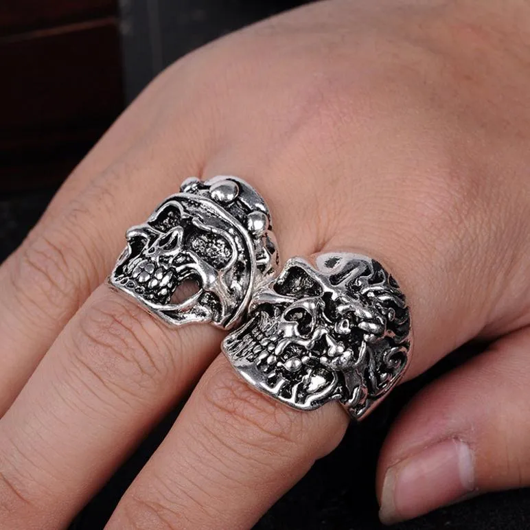 Retro Gothic Big Skull Ring Carved Punk Style Bulk Anti-Silver Lady/Men's Religion Statement Jewelry