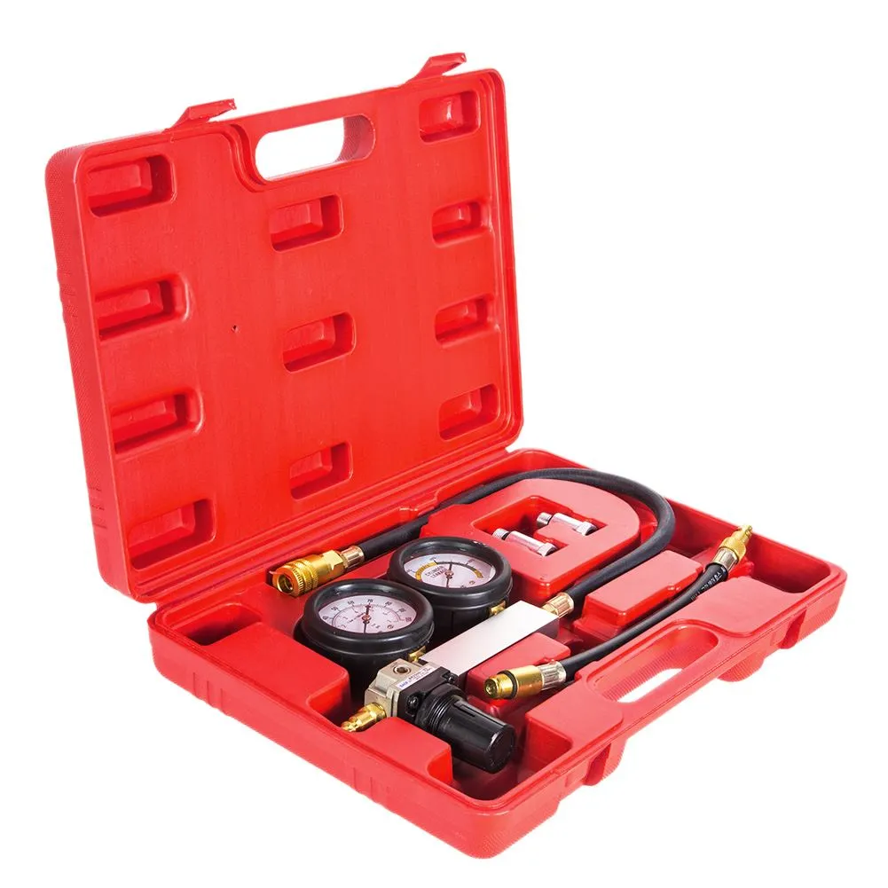 Kit rilevatore di perdite di compressione del tester di tenuta del cilindro set Strumento manometro motore a benzina del sistema a doppio calibro 0-100PSI