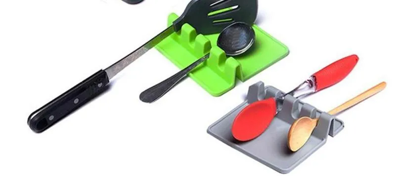 Utensili da cucina Cucchiaio da cucina Coperchio pentola Coperchio pala Porta utensili in silicone uso alimentare Scaffale grigio e verde Spedizione gratuita