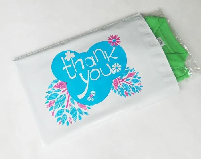 Qi 17x30 cm Teşekkür Ederim baskılı PE Renk Posta Çanta Kendinden Mühür Plastik Zarflar Poli Mailer Çanta beyaz express plastik kılıfı
