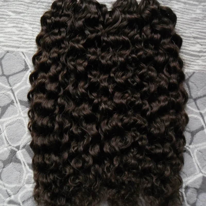 Capelli vergini ricci crespi brasiliani non trasformati Capovolgo l'estensione dei capelli 200 g / ciocche Estensioni dei capelli umani prebonded # 2 Marrone più scuro