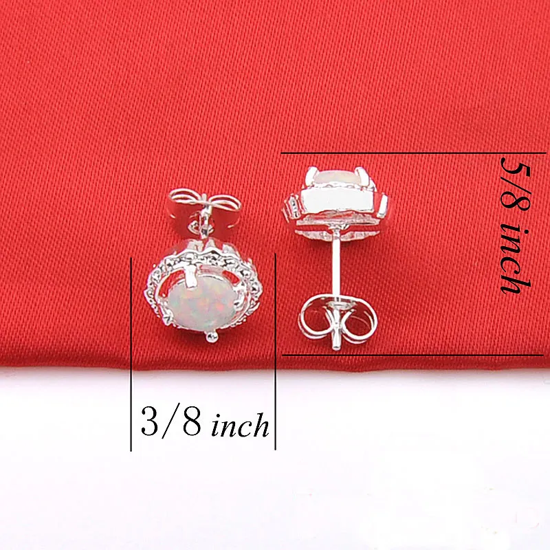 Venta al por mayor, 12 par/lote, joyería de moda, piedra preciosa de ópalo de fuego redonda rosa, pendientes de boda chapados en plata esterlina 925 de EE. UU. E0339