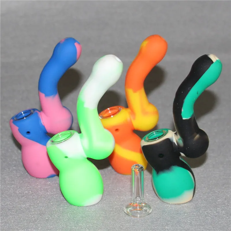 Diseño creativo Pipas para fumar tabaco de silicona Mini agua de silicona Hookah Bong Multi colores Plataformas petroleras portátiles de silicona con platos de vidrio