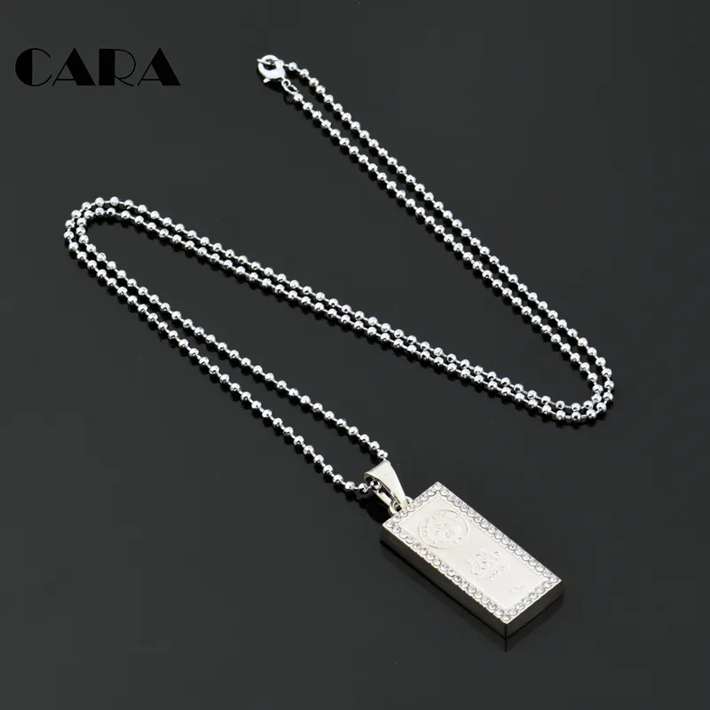 Cara 2017 New Fashion Summer Square 999 Fine Gold Color Dog Tag Necklace Rhinestones Ball Chain Halsband Present Män Kvinnor Cagf0135